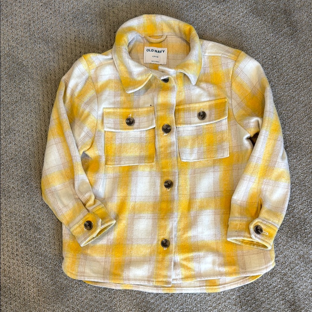 Girls Large Old Navy Yellow and White Plaid Shacket